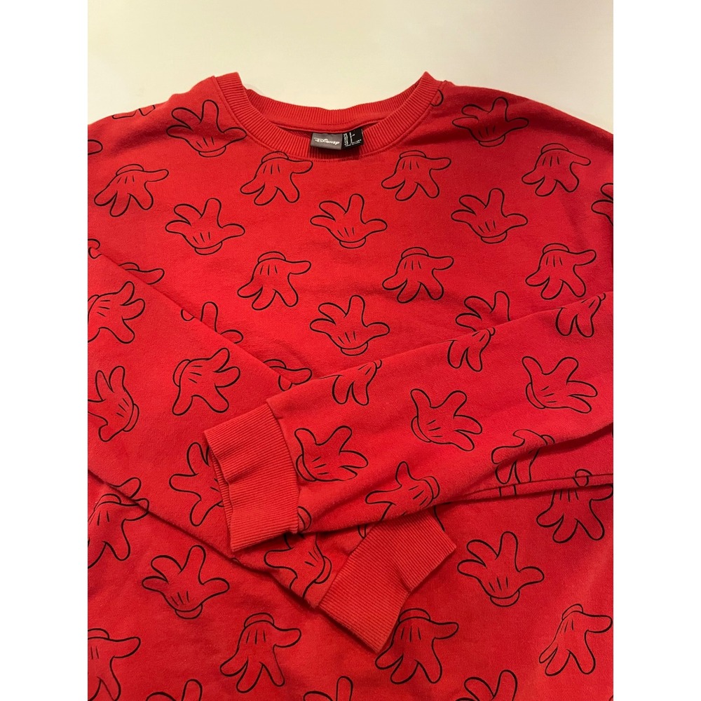 Disney Oversized Crew Neck Sweatshirt‎ Unisex Red Mickey Mouse Glove Size Small